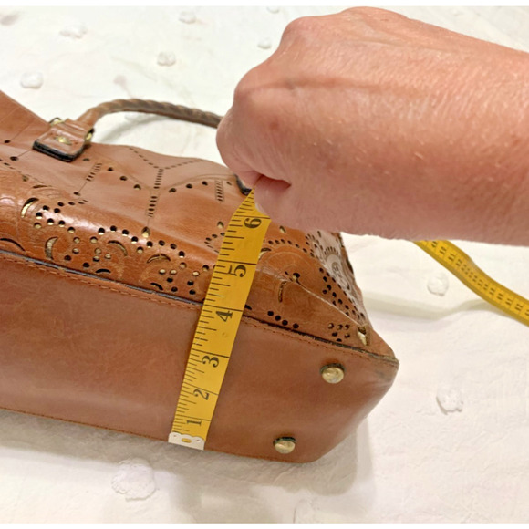 Patricia Nash Angela Laser Cut Satchel Leather Handbag Tan Brown Western - Picture 4 of 8